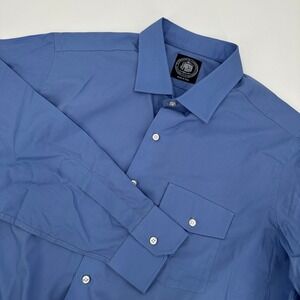 J Press Mens Solid Blue Long Sleeve Button Down Dress Shirt USA Size XL